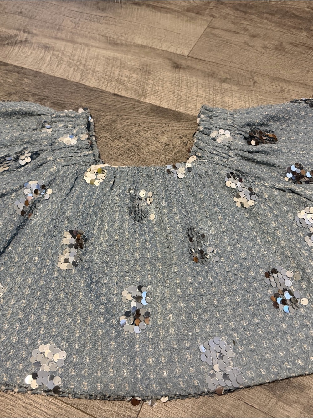 QUEEN OF SPARKLES Light Blue Sequin Knit Dress